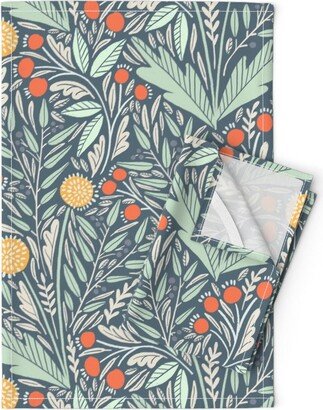 Modern Botanical Tea Towels | Set Of 2 - Astrid By Amy Maccready Dandelions Yellow Orange Blue Linen Cotton Spoonflower