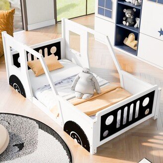 Car-Shaped Twin Size Wood Platform Bed with Wheels