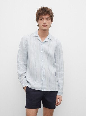 Camp Collar Striped Linen Shirt