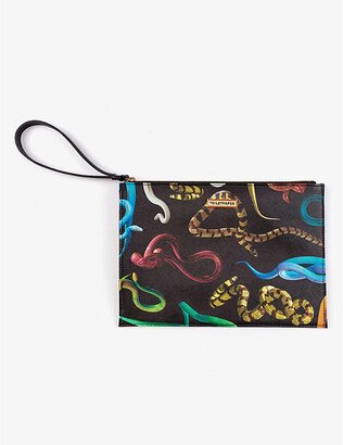 Womens Black Toiletpaper Loves Snakes Pouch bag