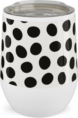 Travel Mugs: Dots - Black And White Stainless Steel Travel Tumbler, 12Oz, White