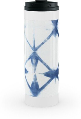 Travel Mugs: Shibori Diamond - Blue On White Stainless Mug, White, 16Oz, Blue