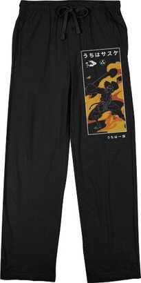 Naruto Shippuden Sasuke Flames Men's Black QT Sleep Pajama Pants-Large