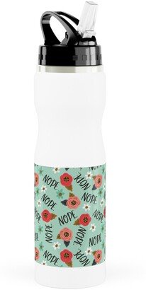 Photo Water Bottles: Pretty Nope - Floral - Blue Stainless Steel Water Bottle With Straw, 25Oz, With Straw, Blue