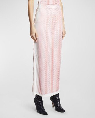 Blurred-Print Pull-On Maxi Tube Skirt