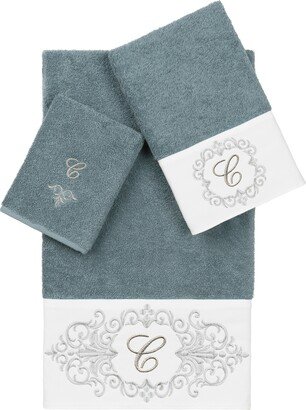 Linum Home Textiles Turkish Cotton Monica Embellished Towel 3 Piece Set - Teal - C