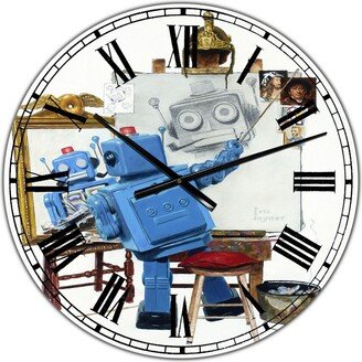 Designart Robot Painting Selfie Oversized Modern Wall Clock - 36