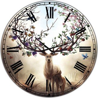 Designart Deer with Blossoming Antlers Large Cottage Wall Clock - 36 x 36