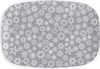 Serving Platters: Snowflake Silver Serving Platter, Gray