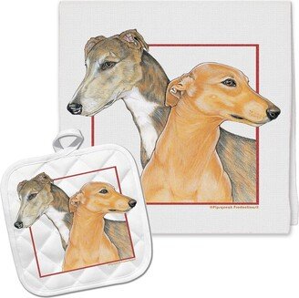 Greyhound Kitchen Dish Towel & Pot Holder Gift Set-AC