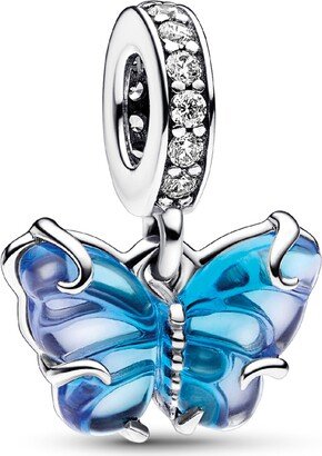 Cubic Zirconia Blue Murano Glass Butterfly Dangle Charm