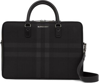 Check-print leather briefcase