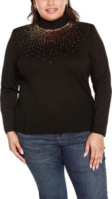 Size Sequin Embellished Mock Neck Sweater