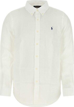 Logo Embroidered Long-Sleeved Shirt-AE