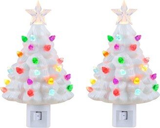 Mr. Christmas Nostalgic LED Ceramic Christmas Tree Nightlights - Set of 2 - White