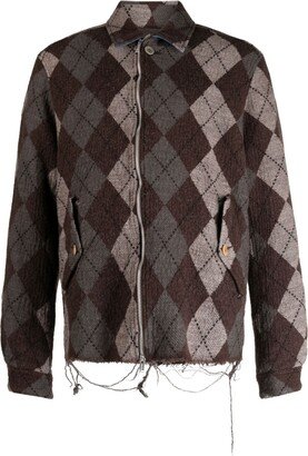 Check-Pattern Zip-Up Jumper