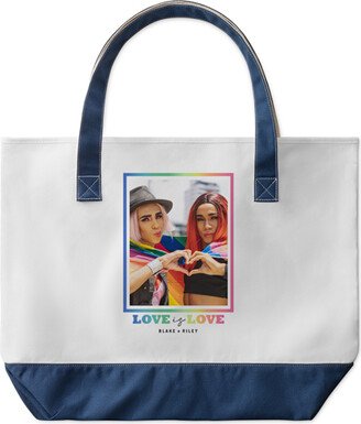 Large Tote Bags: Love Is Love Border Large Tote, Navy, Photo Personalization, Large Tote, White