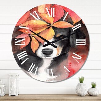 Designart 'Cute Black Dog in Autum Leaves' Traditional wall clock