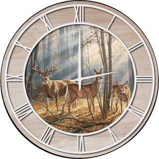 House & Homebody Co. Wall Clock with Natural Woodgrain Accent - Woodland Splendor - White Numbers - 24 x 24