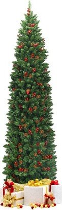 Tangkula 7.5FT Pencil Christmas Tree Hinged Artificial Slim Xmas Tree with Sturdy Metal Stand