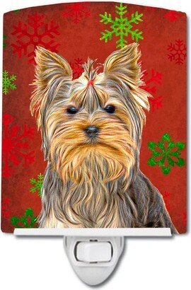 Red Snowflakes Holiday Christmas Yorkie / Yorkshire Terrier Ceramic Night Light