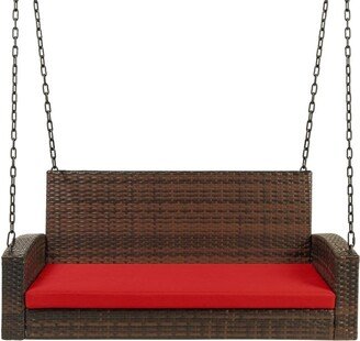 Brown Wicker Hanging Patio Porch Swing Bench w/ Mounting Chains - 50 inches L x 22.5 inches W x 20.5 inches H