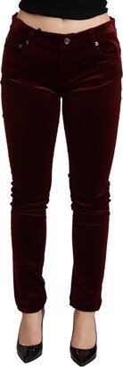 Bordeaux Red Velvet Skinny Women's Trouser