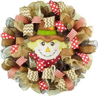 Fall Wreaths, Scarecrow Mesh Front Door Wreath, Cute Thanksgiving Red Brown Decor, Farmhouse Wreath