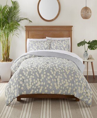 Simply Clean Ellen Botanical Leaf Microbial-Resistant 3-Piece Comforter Set, Full/Queen - Gray, Yellow