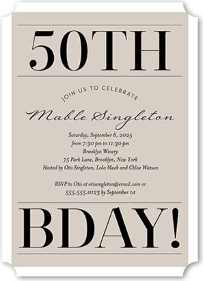 Adult Birthday Invitations: Dignified Design Birthday Invitation, Grey, 5X7, Pearl Shimmer Cardstock, Ticket