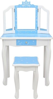 Children's Three-Sided Folding Mirror Dressing Table with Chair