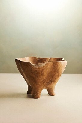 Fluted Mouth Footed Teak Bowl, Small