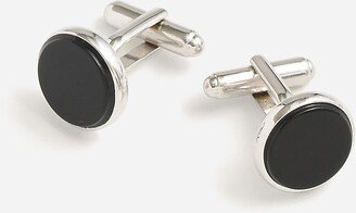 Black onyx sterling silver rounded cuff links