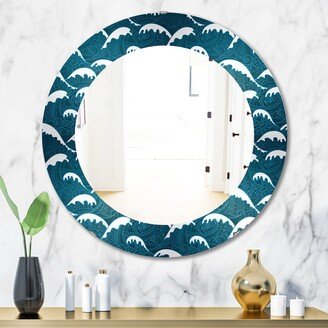 Designart 'Waves Pattern' Printed Traditional Oval or Round Wall Mirror - Blue