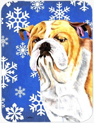 SC9374LCB Bulldog English Winter Snowflakes Holiday Glass Cutting Board