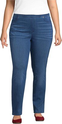 Plus Size Starfish Mid Rise Pull On Knit Denim Straight Jeans