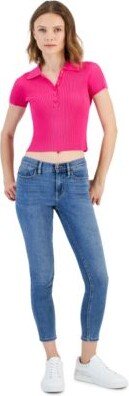 Petite Ribbed Polo Shirt High Rise Skinny Ankle Jeans