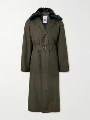 Faux Fur-Trimmed Belted Cotton-Gabardine Car Coat