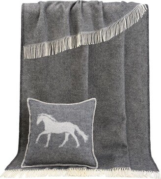 J.j.textile Pure Wool Classic Throw And Horse Cushion Cover Set