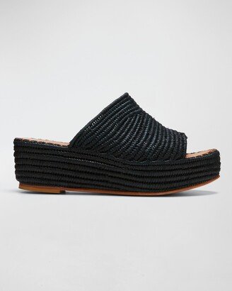 Karim Woven Raffia Wedge Slide Sandals