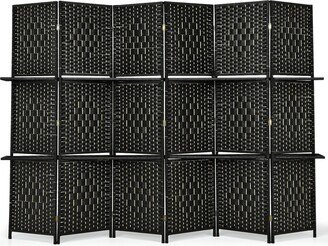 6 Panel Folding Room Divider 6Ft Weave Fiber Screen W/ 2 Display