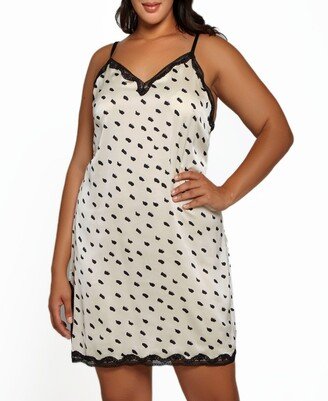 Plus Size Nadia Polka Dot and Lace Trim Chemise Lingerie