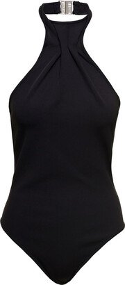 'Nashvi' Black Halterneck Bodysuit in Viscose Blend Woman