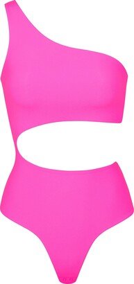 Fits Everybody One Shoulder Cut Out Bodysuit | Neon Pink