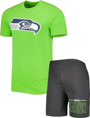 Men's Concepts Sport Charcoal and Neon Green Seattle Seahawks Meter T-shirt and Shorts Sleep Set - Charcoal, Neon Green