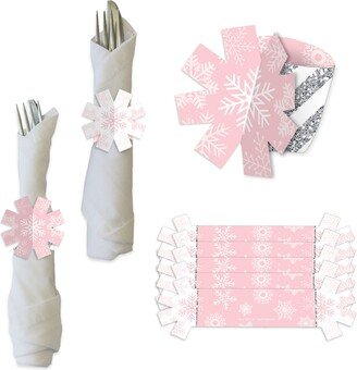 Pink Winter Wonderland - Holiday Snowflake Birthday Party & Baby Shower Paper Napkin Holder Rings Set Of 24