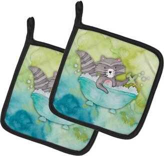 Raccoon Bathing Watercolor Pair of Pot Holders