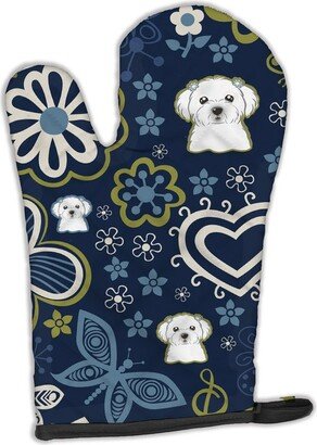 Blue Flowers Maltese Oven Mitt