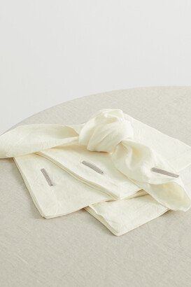 Set Of Four Bead-embellished Linen Napkins - Cream