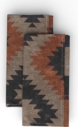 Cloth Napkins: Tribal Southwest Boho Cloth Napkin, Longleaf Sateen Grand, Brown